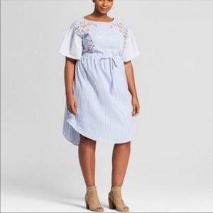 Ava&Viv Blue and White Stripe Dress w/ Embroidery